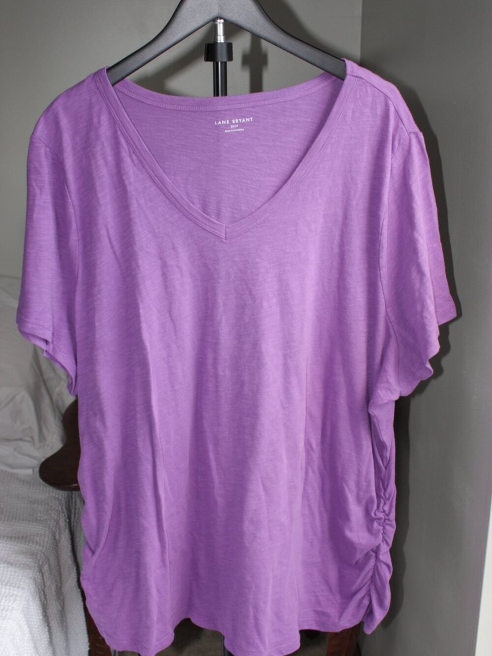 Lane Bryant Purple V-Neck Side Ruched Short Sleeve Tee Shirt 22/24